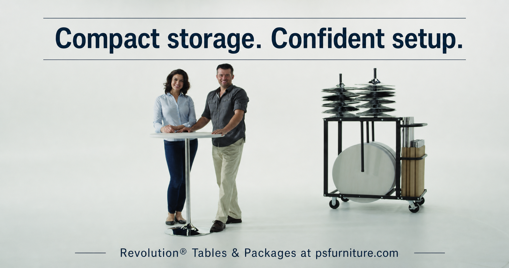Revolution® Café Tables & Packages by PS Furniture — Compact storage. Confident setup.